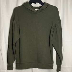 Madewell Pleat Sleeve Shrunken Hoodie Sweatshirt Olive Green Heathered XXS